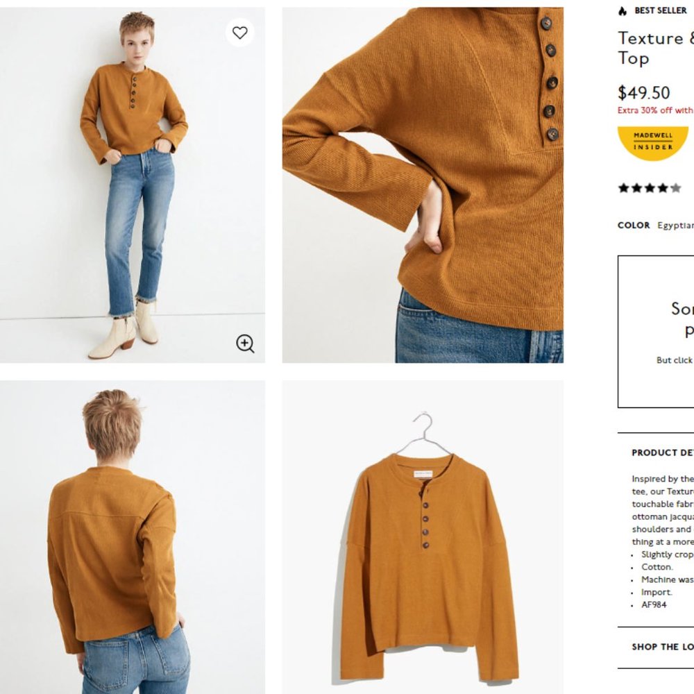 Madewell seamed henley top New w/Tag